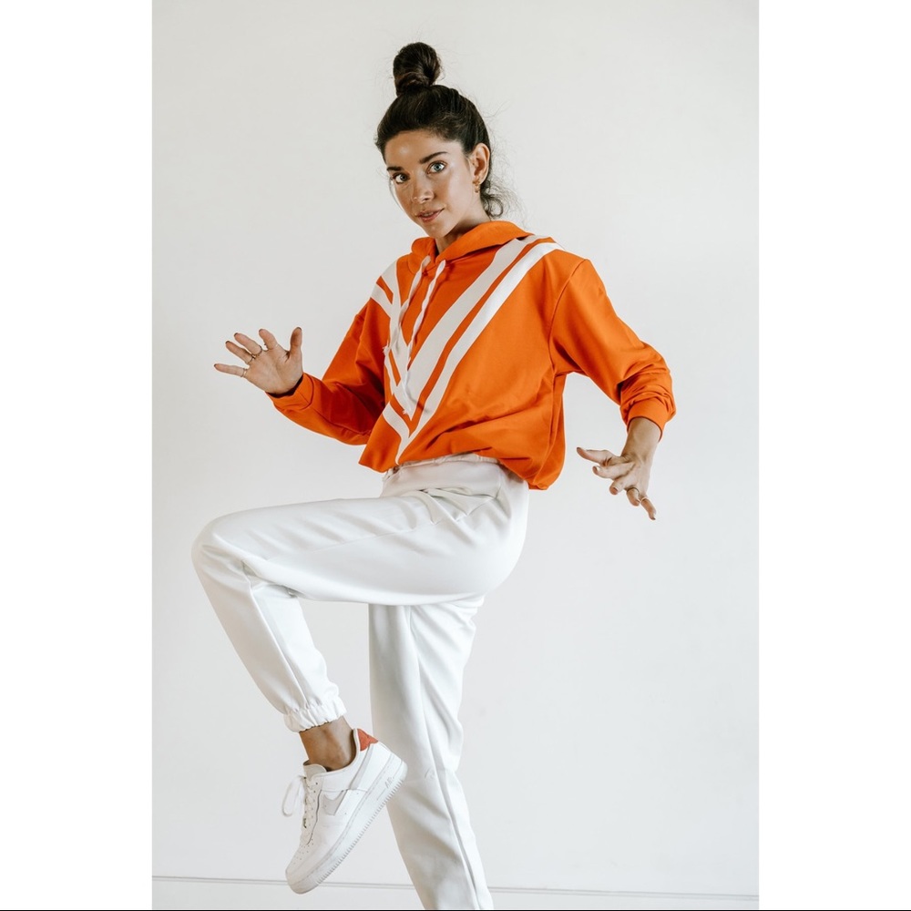 Woman Pullover Hoodie Orange Fleece Sweatshirt